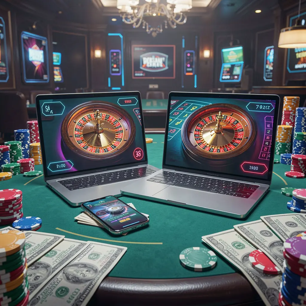 Modern digital roulette displayed on a smartphone and laptop surrounded by casino chips representing the high tech SINA666 online casino platform for Philippine players